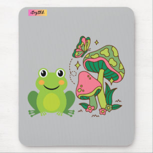 cute frog, mushrooms and butterfly mouse pad