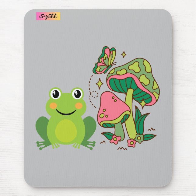 cute frog, mushrooms and butterfly mouse pad (Front)