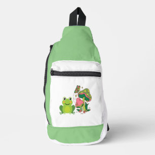 cute frog, mushrooms and butterfly sling bag