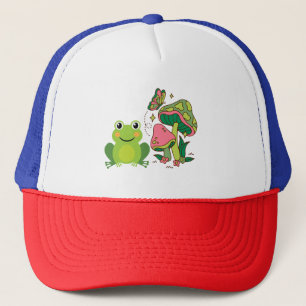 cute frog, mushrooms and butterfly trucker hat