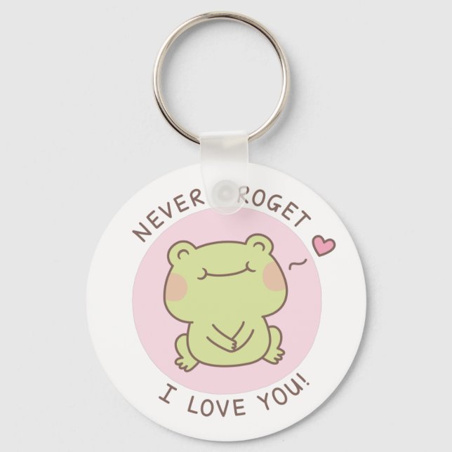 Cute Frog Never Frogret I Love You Love Pun Keychain (Front)