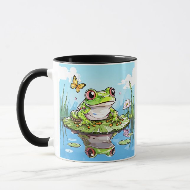 Cute Frog on a Lily Pad Cute Personalized Mug (Left)