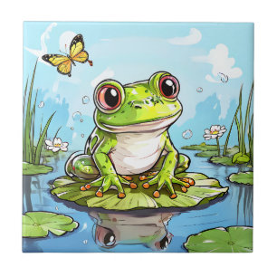 Cute Frog on a Lily Pad Cute Personalized Tile