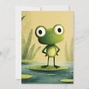 Cute Frog on Lily Pad – Whimsical Cartoon Art Holiday Card