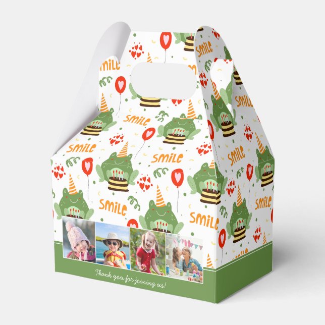 Cute Frog Pattern Happy Birthday Photo Thank You Favor Box (Front Side)