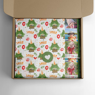 Cute Frog Pattern Smile Text Happy Birthday Photo Tissue Paper
