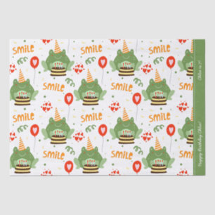 Cute Frog Pattern Smile Text Happy Birthday w Name Tissue Paper