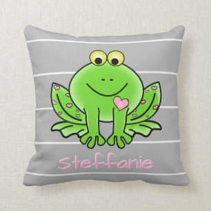 Cute Frog, Personalized w Name & Initial Throw Pillow