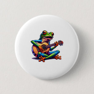 Cute Frog Playing A Guitar Dont Worry Be Hoppy _1  2 Inch Round Button
