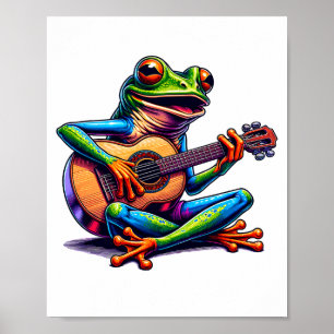 Cute Frog Playing A Guitar Dont Worry Be Hoppy _1  Poster