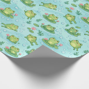 Cute Frog Pond Seamless Pattern Wrapping Paper
