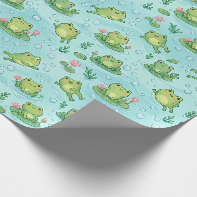 Cute Frog Pond Seamless Pattern Wrapping Paper (Corner)