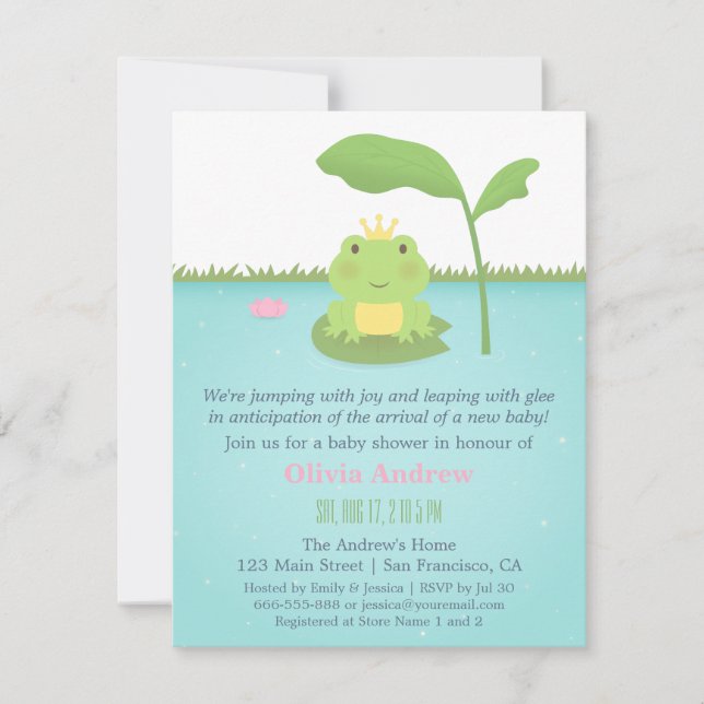 Cute Frog Prince Boy Baby Shower Invitations (Devant)