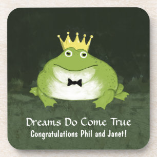 Cute Frog Prince with Customizable Text Coaster