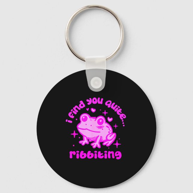 Cute Frog Pun Ribbiting Frog Lovers Quote Design  Keychain (Front)