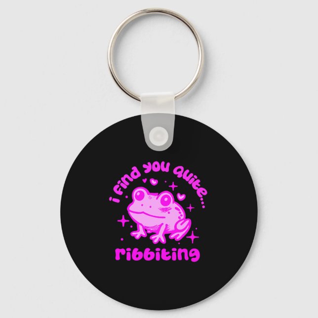 Cute Frog Pun Ribbiting Frog Lovers Quote Design P Keychain (Front)