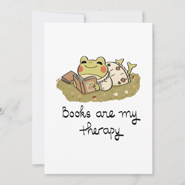 Cute Frog Reading - Books Are My Therapy Invitation (Front)