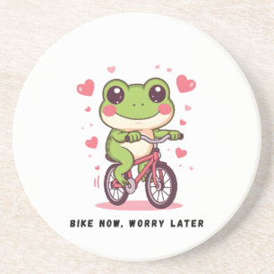 Cute Frog Riding Bicycle   Funny Frog Lover Gift Coaster