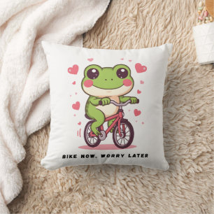 Cute Frog Riding Bicycle Funny Frog Lover Gift Throw Pillow