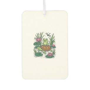 Cute Frog Riding Turtle Pond Vintage Vector Art_1 Air Freshener