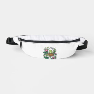 Cute Frog Riding Turtle Pond Vintage Vector Art_1 Fanny Pack