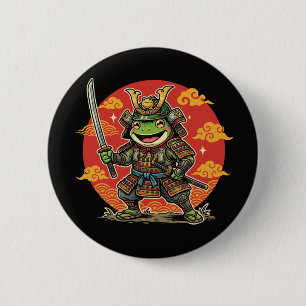 Cute Frog Samurai Cartoon Animal Warrior Design 2 Inch Round Button