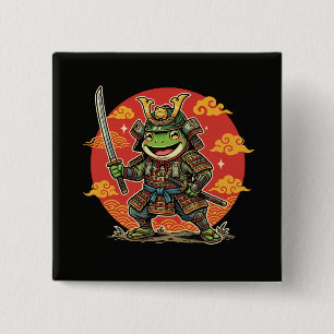 Cute Frog Samurai Cartoon Animal Warrior Design 2 Inch Square Button