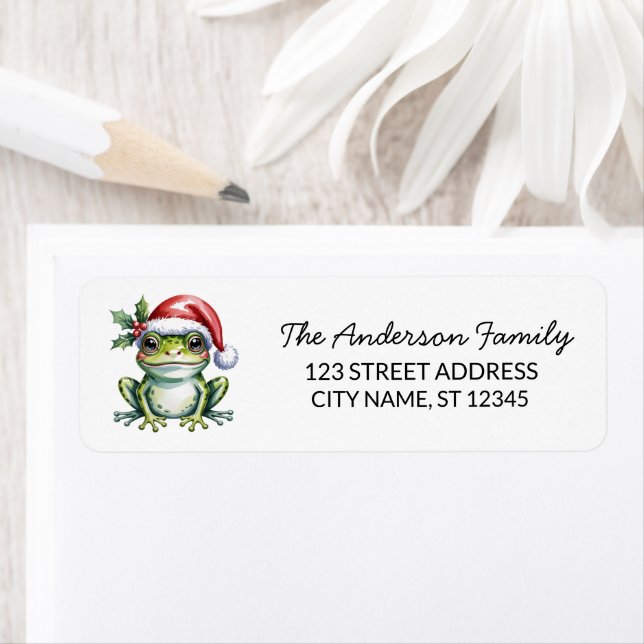 Cute Frog Santa Hat Christmas Adresse de retour (En situation)