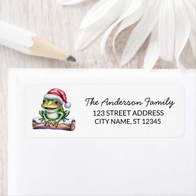 Cute Frog Santa Hat Christmas Adresse de retour (En situation)