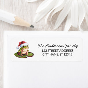 Cute Frog Santa Hat Christmas Return Address