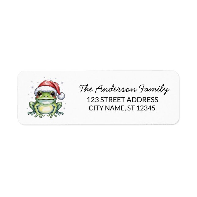  Cute Frog Santa Hat Christmas Return Address (Front)