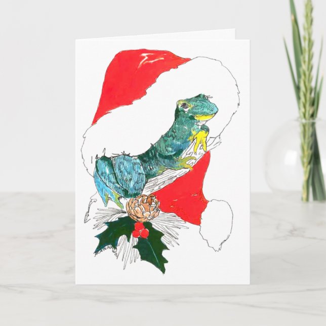 Cute Frog Santas Casquette de la faune Carte de No (Devant)