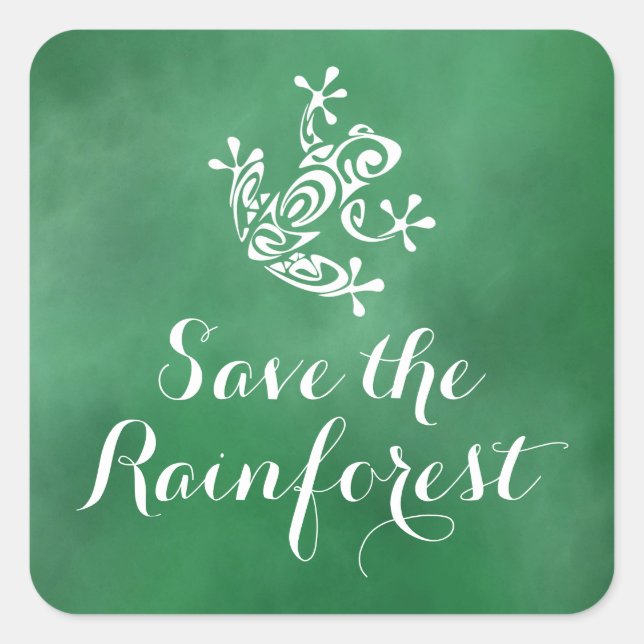 Cute Frog Save the Rainforest Square Sticker (Front)
