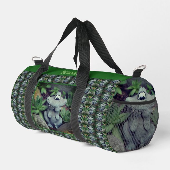 Cute Frog Succulent Garden Personalized Duffle Bag (Right Corner)