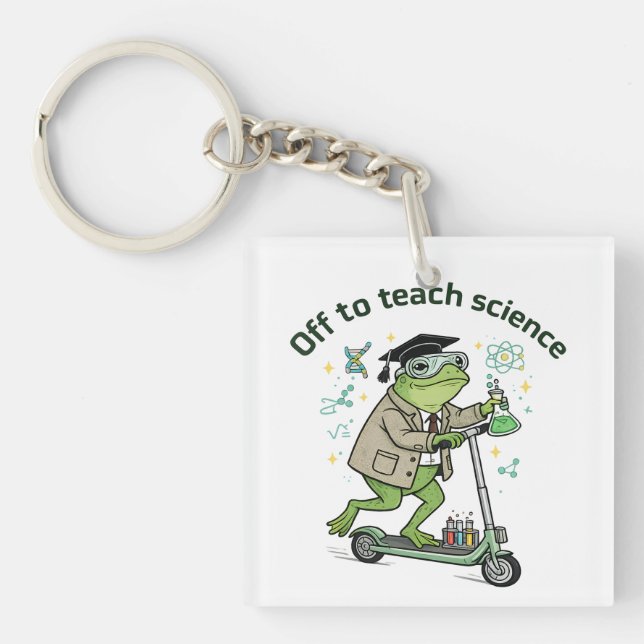 Cute Frog Teacher Science Humour Classroom Fun Quo Keychain (Front)