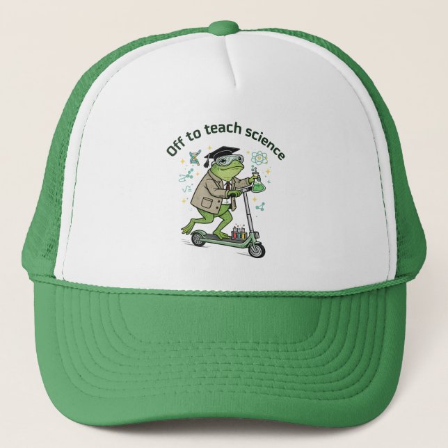 Cute Frog Teacher Science Humour Classroom Fun Quo Trucker Hat (Front)