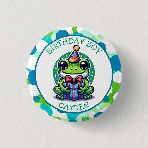 Cute Frog Themed Boy's Birthday Boy 1 Inch Round Button