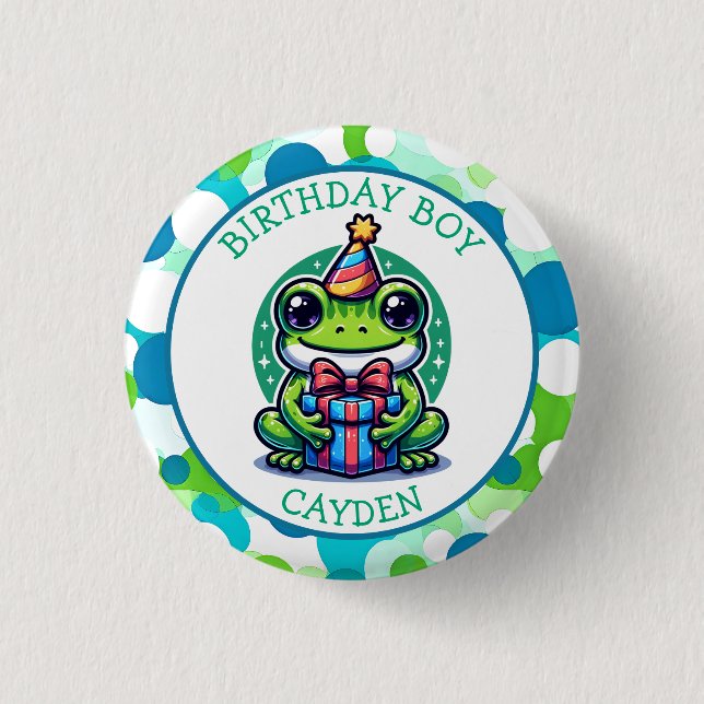 Cute Frog Themed Boy's Birthday Boy 1 Inch Round Button (Front)