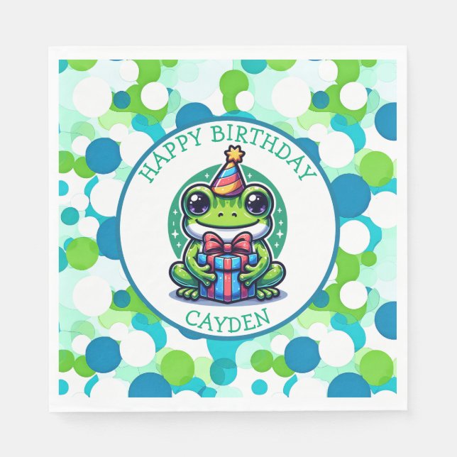 Cute Frog Themed Boy's Birthday Boy Napkin (Front)