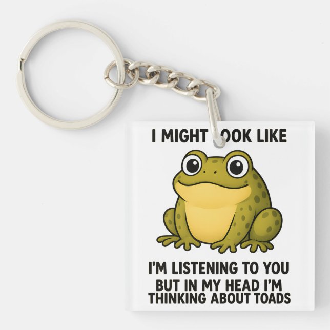 Cute Frog Toad ADHD Humor Meeting Survival Gift Keychain (Front)