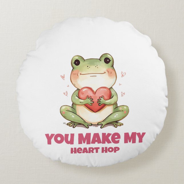Cute Frog Valentine Tee Round Pillow (Front)