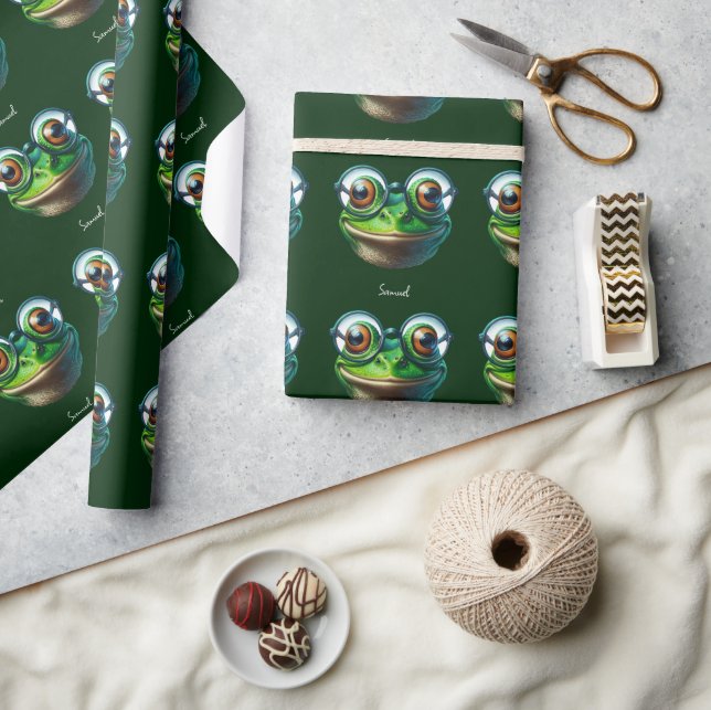 Cute Frog Wearing Oversized Glasses Wrapping Paper (Crafts)