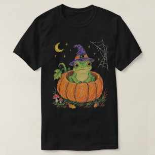 Cute Frog Witch Pumpkin Halloween Crayon Club Kids T-Shirt
