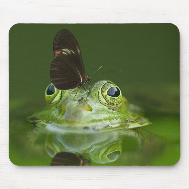 Cute frog with a Butterfly on his nose Mouse Pad (Front)