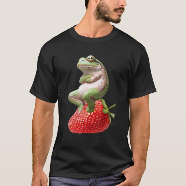 Cute Frog With A Strawberry  Animal T-Shirt (Front)