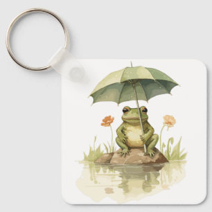 Cute Frog with an Umbrella at the Lake Keychain