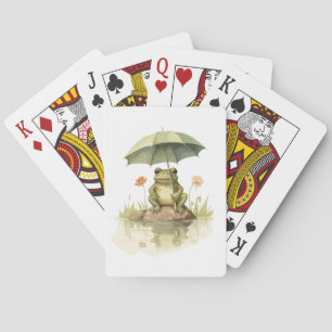 Cute Frog with an Umbrella at the Lake Playing Cards