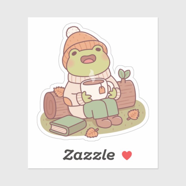 Cute Frog With Beanie And Hot Tea Autumn Season (Sheet)