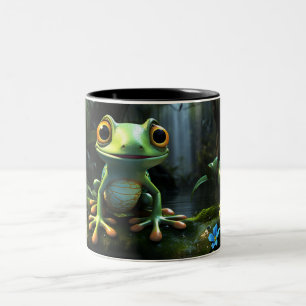 Cute Frog  with Cartoon Frog Design for Frog Lover Two-Tone Coffee Mug