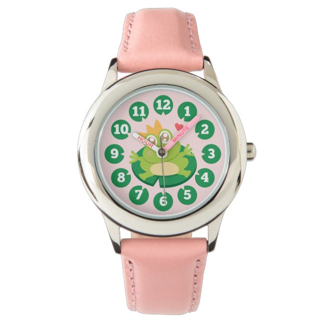 Cute frog with Crown on a lily pad Watch (Front)